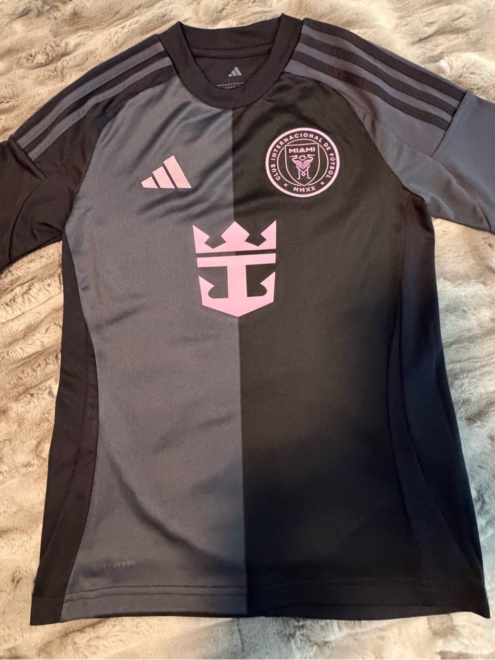 adidas Kids Messi Inter Miami Black & Gray Jersey with Pink Logo